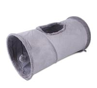 LejeMaek Cat Tunnel 20x10 inch Fluffy Cat Tunnel Bed Foldable Grey Cat Hideaway with Hanging Ball, Cracking Paper & Middle Hole Interactive Entertaining Cat Tunnels for Indoor Cats, Kitten Cat Play