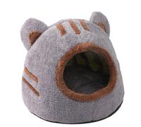 LejeMaek Covered Cat Bed Warm Removable Cat House Indoor with Cushioned Pillow Semi-Enclosed Cat Beds for Indoor Cats Fluffy Cute Bear Head Kitten Bed for Cats Within 7.5kg L Cat Beds for Indoor Cat