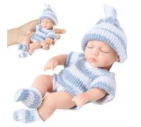 LejeMaek Mini Silicone Baby Dolls, 7 Pouces de poupées Nouveau-nés réalistes, Soft Full Body Silicone avec des vêtements, bébés pour Cadeaux pour Enfants, Blue Mini, poupée, S