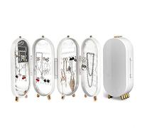 Lejesth Boîte de rangement pliable pour boucles d'oreilles avec miroir, 4 couches anti-poussière et 153 trous pour femmes et filles, cadeau pour fille (blanc)