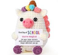 LEJIAJINW Mini licorne mignonne pour le premier jour d'école - Cadeaux d'encouragement pour fille, fille, garçon, de la part de maman et papa - Licorne en crochet faite à la main pour étudiants, nièce