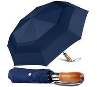 Lejorain Grand parapluie de 137,2 cm à ouverture automatique avec taille de golf pliable et double auvent coupe-vent avec revêtement en téflon Dupont 210T pour homme et femme (bleu marine, 54)