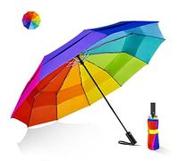 Lejorain Grand parapluie de golf coupe-vent - Surdimensionné 137,2 cm - Double couche arc-en-ciel - 10 baleines - Parapluie de voyage compact - Ouverture et fermeture automatiques - Pour homme et femme