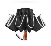 Lejorain Grand parapluie inversé coupe-vent pliable avec bande réfléchissante de sécurité - 127 cm - Noir