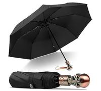 Lejorain Parapluie noir pour homme avec tête de mort - Parapluie de voyage automatique de luxe coupe-vent compact - Parapluie portable solide et léger pour adultes