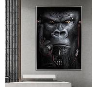 Leju Art Angry Gorilla Toile Peinture Singe Écouter de la Musique Abstrait Wall Art Prints Image Animal Affiche pour Salon 90x130cm(36x51in) Sans Cadre