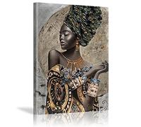 Leju Art Tableau Africain Affiche Femmes Africaines Impression sur Toile Moderne Tableau Decoracion Murale Salon avec Cadre Femme Noire Fille Décorations Murales 60x80cm(24x32in) Cadre Intérieur