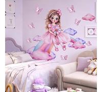 Lekabee papillon fille autocollants muraux,Arc en ciel fille papillon nuages autocollant mural,Art mural 3D papillons pour filles bébé chambre d’enfant chambre salle de jeux