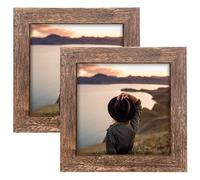 LEKAIYA Lot de 2 cadres photo carrés de 12,7 x 12,7 cm en grain de bois rustique pour montage mural ou sur table