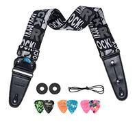 LEKATO Sangle Guitare, Bretelles Réglables 37"-62" avec Extrémité en Cuir, Guitare Brodée Ceinture en Coton pour Guitare Acoustique Electrique Basse, Verrous de Sangle/Médiators/Corde