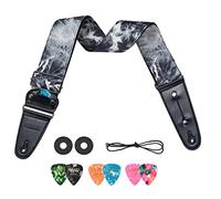 LEKATO Sangle Guitare, Bretelles Réglables 37"-62" avec Extrémité en Cuir, Guitare Brodée Ceinture en Coton pour Guitare Acoustique Electrique Basse, Verrous de Sangle/Médiators/Corde