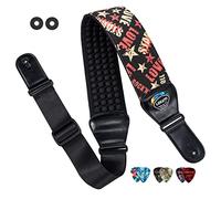 LEKATO Sangle Guitare en Néoprène 3D pour Basse & Guitare Electrique, Guitar Strap de 3 Pouces Largeur avec Extrémités en Cuir, Ceinture de Guitare Bandoulière Réglable 45-55 pouces - NoirC