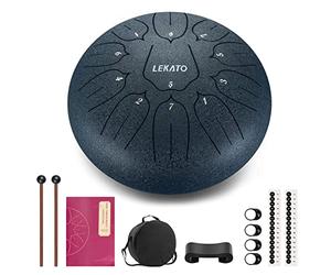 LEKATO Steel Tongue Drum à 10 Pouces, Tambour Handpan avec 11 Notes en D, Tambour à Langue avec Sac pour Méditation, Yoga, Education Musicale, Bleu Marine