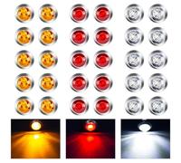 LeKaufen Lot de 30 feux latéraux LED ronds de 1,9 cm - Feux de position latéraux - 12 V/24 V - Pour voiture (10 orange + 10 rouge + 10 blanc)