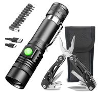 LeKaufen Outil multifonction 24 en 1 et lampe de poche LED, outil multifonction et lampe de poche de camping, rechargeable, 1200 lumens, mini lampe de poche 4 modes, zoomable avec clip, cadeaux pour