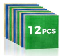 Lekebaby Lot de 12 plaques de base classiques pour briques de construction, 25,4 x 25,4 cm, 100 % compatibles avec les grandes marques, vert/bleu/gris/sable