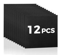Lekebaby Lot de 12 plaques de base classiques pour briques de construction, 25,4 x 25,4 cm, 100 % compatibles avec les grandes marques, noir