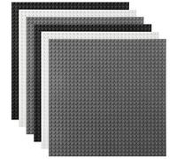 Lekebaby Lot de 6 Plaques de Construction Compatibles avec la Plupart des Marques, 25 x 25 cm, Plaque de Base Blanche Gris Le Noir