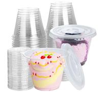 Lekeeu Gobelets à Dessert en Plastique avec Couvercles Plats Non Poreux 50 pièces Tasses à Dessert Mini Verrines Réutilisable 10oz pour Pudding Mousse Anniversaire Crème
