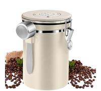 LEKEFET Boîte à Café Hermétique en Acier Inoxydable de 1,8 L avec Cuillère,Récipient à Café Hermétique, avec Affichage de la Date - Blanc