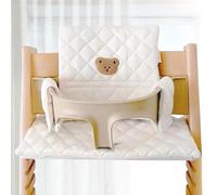 LEKEFET Coussin de siège Kids, coussin de siège de chaise haute étanche en 2 parties, coussin de siège molle amovible pour les nourrissons, nettoyage facile, fixation simple - blanc, ours