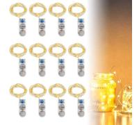 LEKEFETO 12 guirlandes lumineuses LED à piles : 2 mètres 20 LEDs avec câble cuivre, guirlandes avec minuterie, mini-guirlandes étanches pour fêtes/mariage/Noël/Halloween, blanc chaud