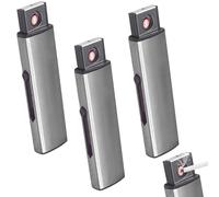 LEKEFETO 3 briquets électroniques : briquet coupe-vent USB, allumage double face, sans flamme, rechargeable, argent