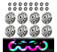 LEKEFETO 8 pièces Roues alignées, 72 mm roues inline transparentes argentées, pièces de patin à roulettes avec 16 roulements à billes, Universel pour tous les types de patins à roulettes