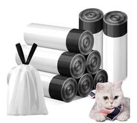 LEKEFETO 8 rouleaux de litière pour chat : 160 sacs à litière pour chat, 45 x 50 cm sacs à litière pour chat pour un changement facile de la litière pour chat, sac pour litière pour chat avec cordons