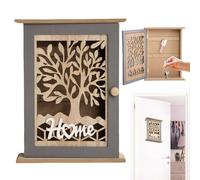 LEKEFETO Armoire à clés en bois avec 6 crochets à clés vintage - Avec design creux rétro - Motif arbre de vie - Pour entrée, couloir, bureau - 28,5 x 22 x 7 cm