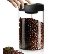 LEKEFETO Boîte à café avec couvercle sous vide : boîte en verre de 1200 ml avec couvercle noir, rangement durable, boîte à café sous vide, hermétique pour thé, noix, cacao, reste fraîche plus
