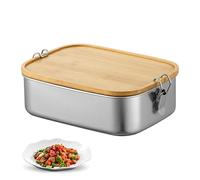 LEKEFETO Boîte à déjeuner en acier inoxydable 1200 ml : boîte à déjeuner pour adulte/enfant avec couvercle en bois anti-fuite Bento, sans BPA, boîte à bento pour l'école, les excursions, les