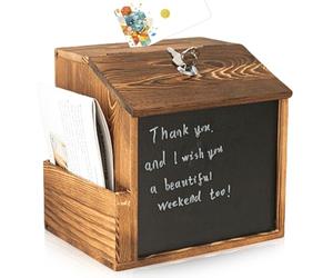 LEKEFETO Boîte à suggestions en bois avec serrure et tableau noir - Verrouillable - Pour montage mural - Urne de choix pour bureau, école, centre client, hôpital (marron)