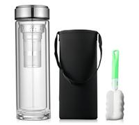 LEKEFETO Bouteille à Thé Double Paroi 1L avec Passoire et Brosse de Nettoyage - Verre pour Thé Parfumé et Fruits