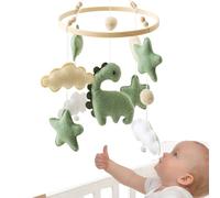 LEKEFETO Carillon éolien pour bébé - Dinosaure avec étoiles et nuages - Décoration mobile en bois pour lit de bébé - Jouet sensoriel - Cadeau vert pour chambre d'enfant - Pour garçons et filles