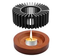 LEKEFETO Chauffe-théière de 11 cm, chauffe-théière avec socle en bois massif, design séparé, isolation creuse, pour réchauffer le lait, le thé, sans bougies ni théière - Noir