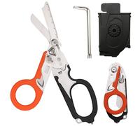 LEKEFETO Ciseaux de sauvetage multifonctions 6 en 1 avec fourreau K noir - Ciseaux professionnels Trauma 6 en 1 avec clé de réglage (acier inoxydable 420HC, pliable) pour services d'urgence, premiers