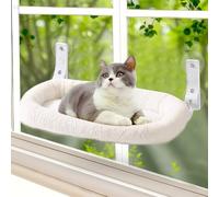 LEKEFETO Cordless Hamac pour chat, chaise longue avec ventouses et rembourrage en tissu double face amovible, pliable, pour chat, fenêtre, perche, jusqu'à 15 kg, pour fenêtre et mur, 30 x 52 cm, blanc