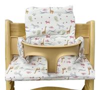 LEKEFETO Coussin d'assise pour chaise haute Tripp Trapp : coussin antidérapant, revêtement laminé, coussin bébé en coton bio, lavable en machine, fixation facile, motif zoo