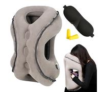 LEKEFETO Coussin de voyage gonflable - Coussin de voyage gonflable - Confortable - Soutient la tête et le menton - Pour l'avion, le train, le camping (masque pour les yeux, bouchons d'oreilles)