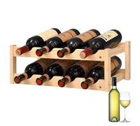LEKEFETO Étagère à vin en bois massif naturel : 2 compartiments, porte-bouteilles en bois, bijoux casier à vin décoration pour cave, cuisine, bar, salle à manger (bois naturel)