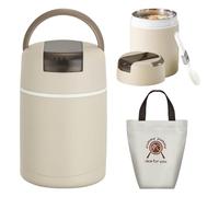 LEKEFETO Gobelet Isotherme Repas 600ml en Acier Inoxydable avec Cuillère - Récipient pour Bébé et Adulte, Conserve le Chaud et le Froid - Idéal pour École, Bureau, Pique-nique (Blanc)