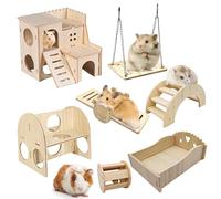 LEKEFETO Hamster jouet en bois : 7 pièces bricolage, jouets pour hamsters, accessoires pour cochons d'Inde, souris de course, chinchilla