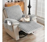 LEKEFETO Housse de fauteuil relax 1 place antidérapante, avec accoudoirs et poches, 53 x 190 cm, gris clair, housse de protection pour canapé et animaux domestiques