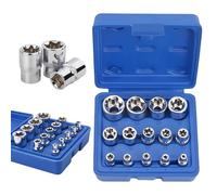 LEKEFETO Jeu de 14 clés à douille Torx extérieures 1/2", 1/4", 3/8", douilles Torx E E4-E24 en CR-V, extracteur de vis, kit d'extracteurs d'écrous, jeu de clés à douille à profil spiralé