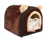 LEKEFETO Lit pour cochon d'Inde - Maison chaude pour cochon d'Inde avec tapis amovible - Niche douillette d'hiver pour lapins nains, chinchillas, hamsters, perroquets - 26 x 26 x 26 cm - Café