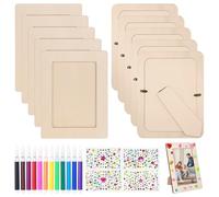 LEKEFETO Lot de 10 cadres photo en bois - Kit de bricolage avec pierres à paillettes et pinceaux colorés - Cadre en bois - Bricolage - Kit de bricolage - Peinture pour enfants, pour décoration de