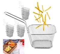 LEKEFETO Lot de 12 paniers à frites en acier inoxydable - Panier à frites carré avec poignée - Panier à frites pour servir des frites et des rondelles d'oignon