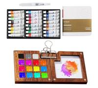 LEKEFETO Lot de 15 mini peintures aquarelles - Palette portable - Carnet de croquis de voyage - Palette portable - Avec palette et 24 couleurs - Livre de dessin et stylo et clips