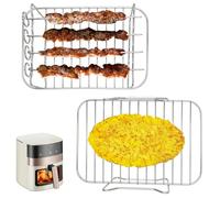 LEKEFETO Lot de 2 accessoires de friteuse à air chaud, grille de cuisson avec 4 brochettes, en acier inoxydable, accessoires pour grille de déshydratation, four, friteuse à air chaud